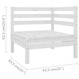 Weißes 4-tlg. Garten-Lounge-Set aus Kiefernholz, bestehend aus Eckteil, Mittelteilen und Hocker.
