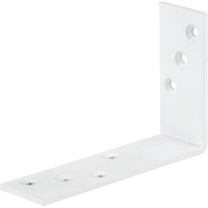 Weißer, pulverbeschichteter Konstruktionswinkel, 120x80x35 mm, mit Bohrlöchern für leichte Holzkonstruktionen.