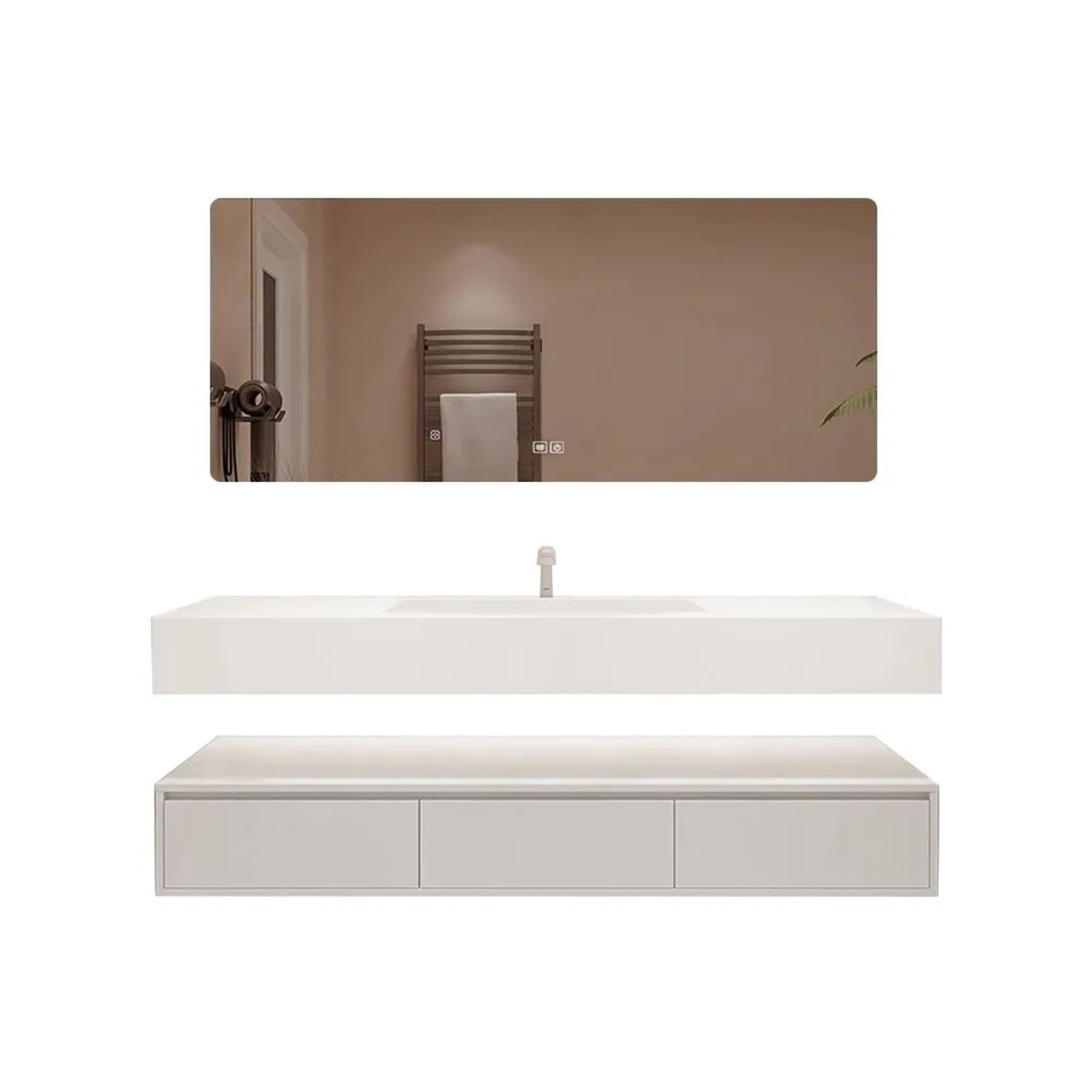 360Home Wandhängendes Badmöbel Set Mit Sinterstein Waschbecken LED Spiegel Mit Antibeschlagfunktion Und Schublade 110 CM YTC913110