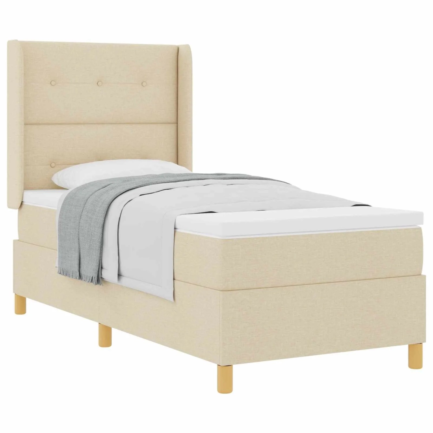 vidaXL Boxspringbett mit Matratze Creme 100 x 200 cm Stoff 3341824