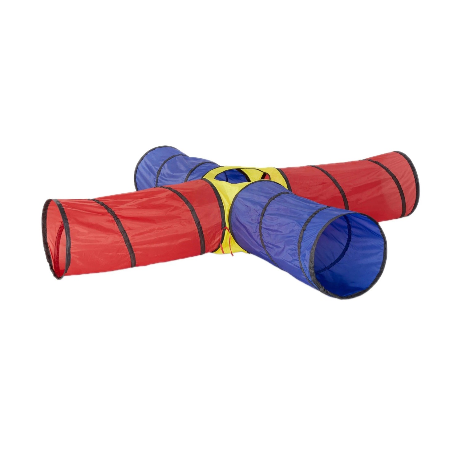 Relaxdays Spieltunnel Polyester Stahl Rot Blau Gelb Pop Up XXL 45 cm x 250 cm x 250 cm 1,6 kg