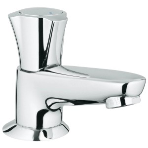 Grohe Costa Kaltwasser-Standventil in Chrom mit blauem Griff.