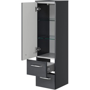 Pelipal Bad-Hängeschrank Trentino, Anthrazit Hochglanz, 30 cm breit, mit Tür, Schubladen und Glasböden.