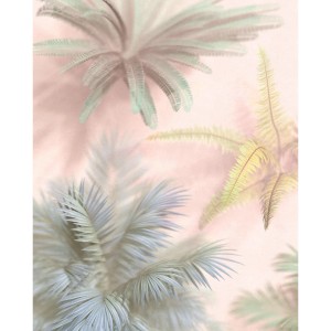 Komar Vliestapete Vague Botany mit Palmen auf pastellrosa Hintergrund.