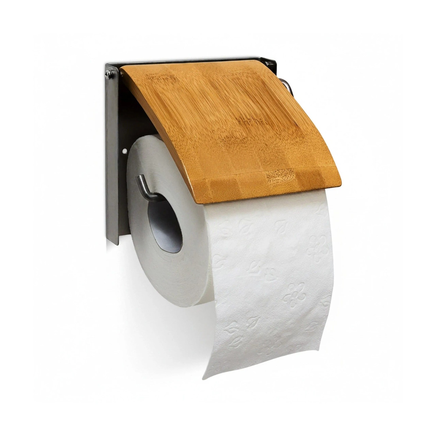 Relaxdays Toilettenpapierhalter Bambus Edelstahl für 1 Rolle 13,5 cm x 14,5 cm x 13,5 cm 0,27 kg