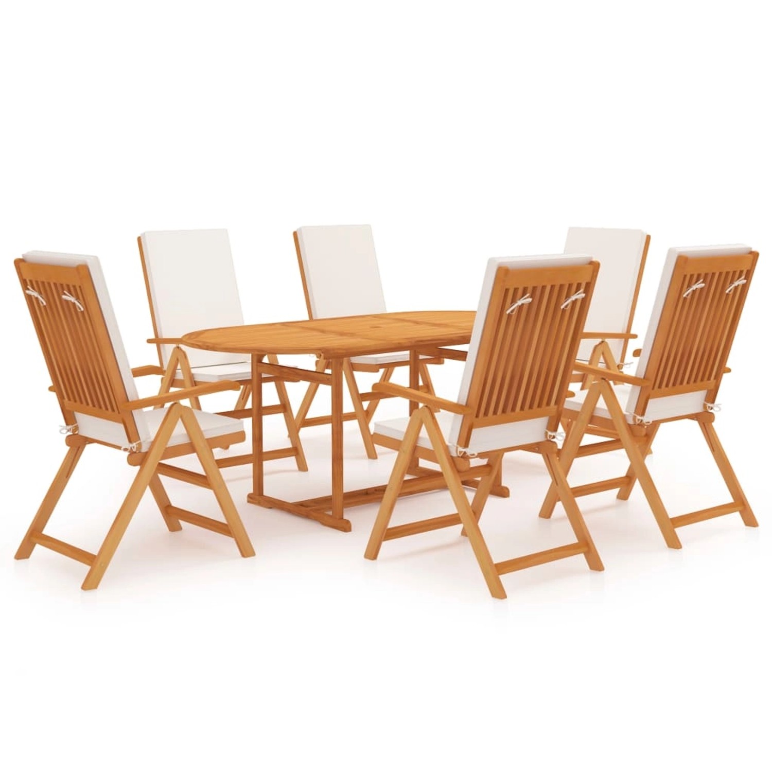 vidaXL 7-tlg Garten-Essgruppe mit Kissen Massivholz Teak Modell 3