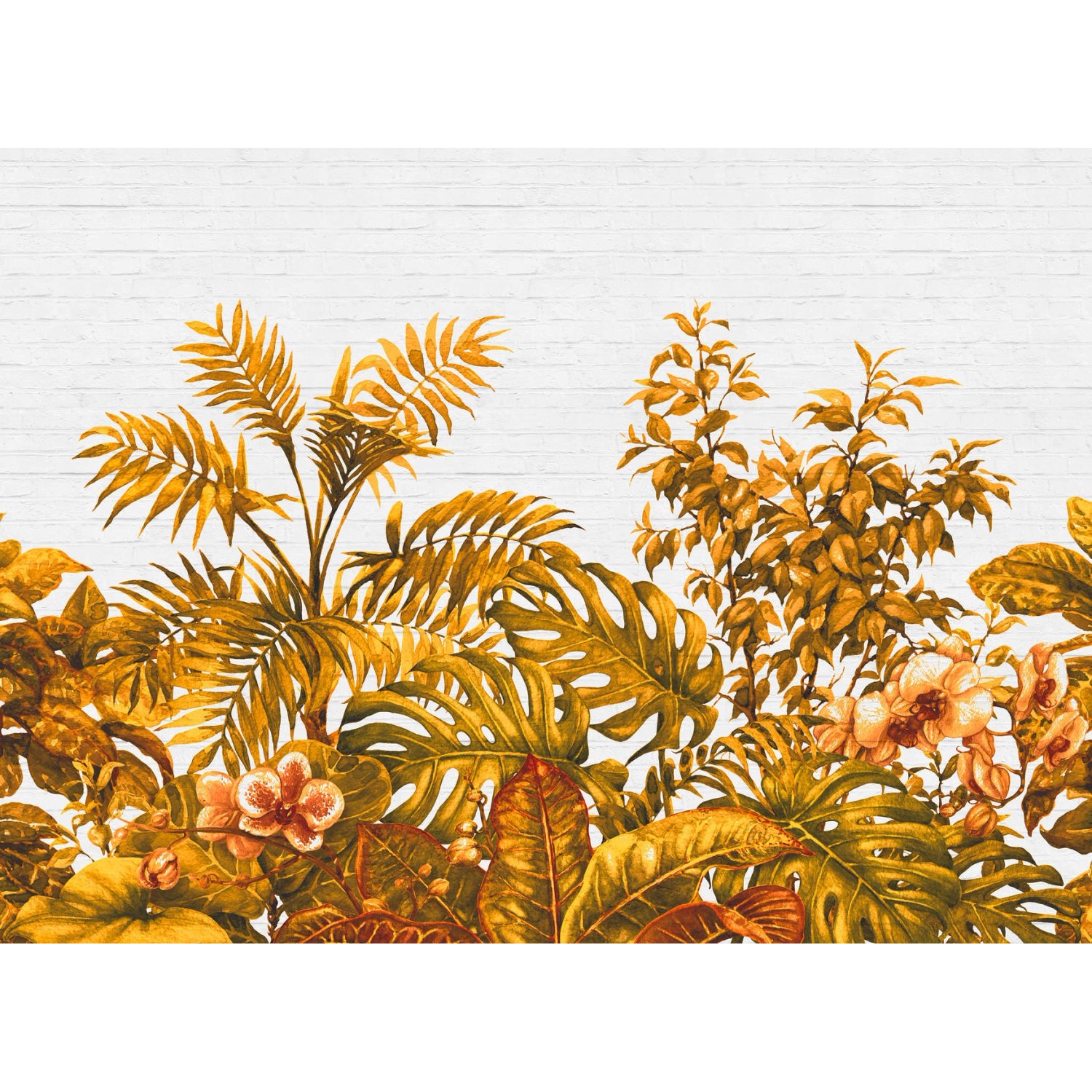 Fototapete Dschungel Palmen Steinwand Orange Weiß 3,50 m x 2,55 m FSC®