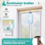 Weißer Insektenschutz-Türvorhang mit 4cm Klettband. Zeigt starke Haftung, leichte Abnehmbarkeit und Stabilität.