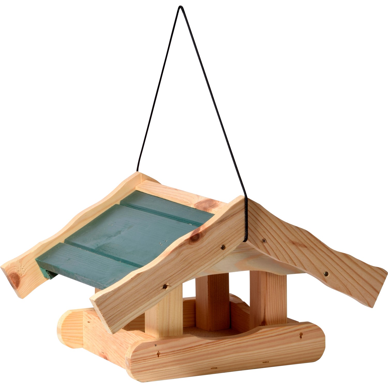 Hängendes Dobar Vogelfutterhaus Arsuk aus Holz mit grünem Dach.