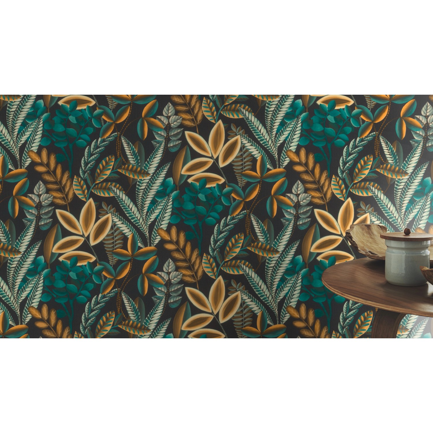 Rasch Vliestapete Florentine III mit Blättern in Anthrazit, detailreiches Muster.