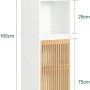 SoBuy Hochschrank BZR127-W, weißes Badregal mit Lamellentüren aus Bambus, 165 cm hoch.