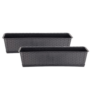 BigDean 2er Set Blumenkasten Mit Untersetzer 70 Cm Lang Rattan Optik Anthrazit Aus PP Kunststoff Balkon Pflanzkasten Schmal Balkonkasten BigDean 2er Set Blumenkasten mit Untersetzer 70 cm lang Rattan-Optik anthrazit - aus PP-Kunststoff - Balkon Pflanzkasten schmal Balkonkasten