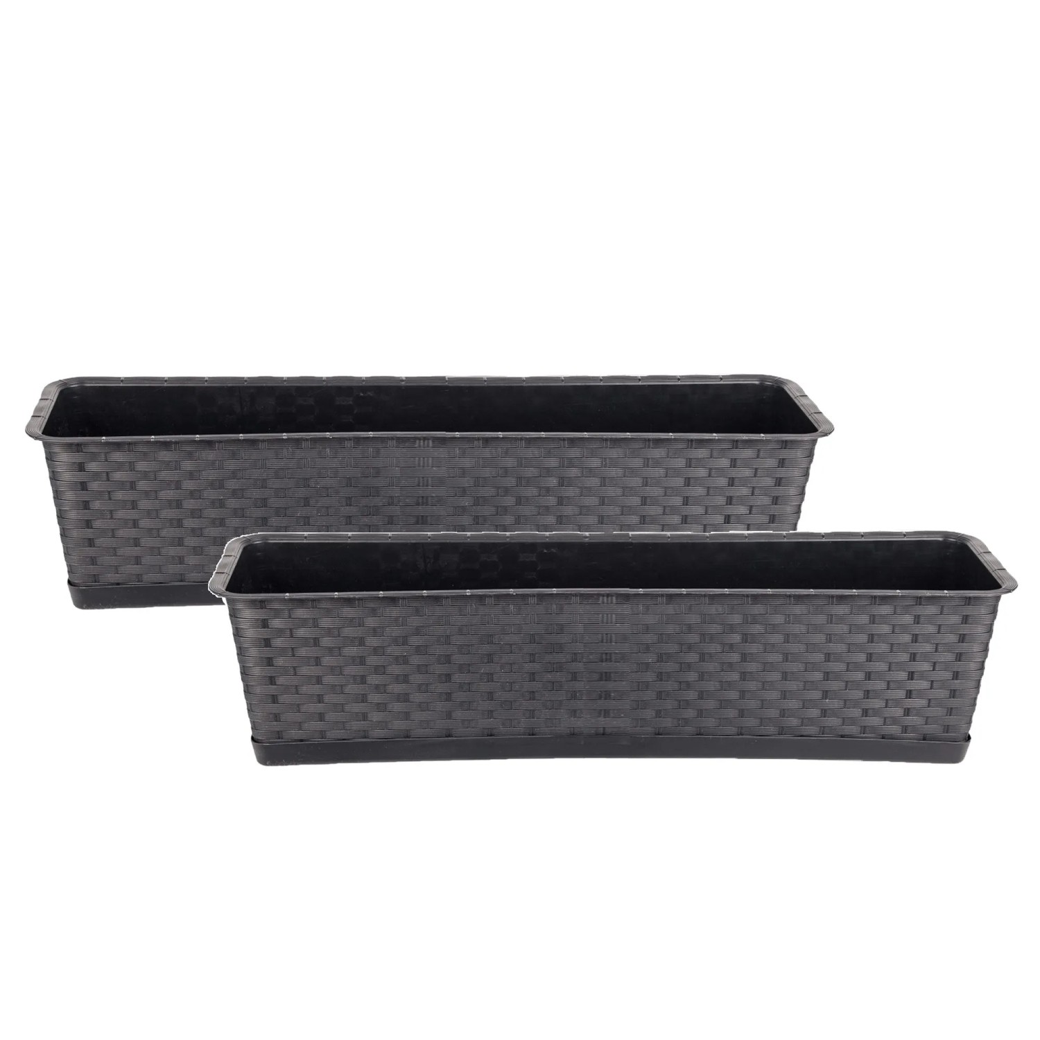 BigDean 2er Set Blumenkasten Mit Untersetzer 70 Cm Lang Rattan Optik Anthrazit Aus PP Kunststoff Balkon Pflanzkasten Schmal Balkonkasten BigDean 2er Set Blumenkasten mit Untersetzer 70 cm,ang Rattan-Optik anthrazit - aus PP-Kunststoff - Balkon Pflanzkasten schmal Balkonkasten