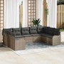Graues 9-teiliges vidaXL Garten-Sofa-Set aus Poly Rattan mit Kissen für Terrasse und Garten.