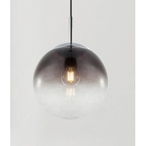 Moderne Globo Pendelleuchte Varus mit rauchfarbenem Glasschirm und Chrom-Elementen.