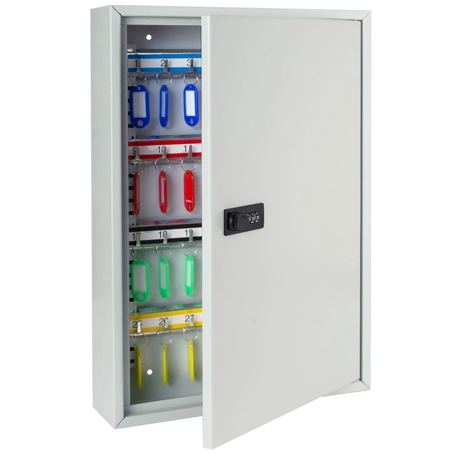 HMF 13664-07 Schlüsselschrank Zahlencode Schlüsselkasten Groß 64 Haken 45 x 30 x 8 cm Lichtgrau