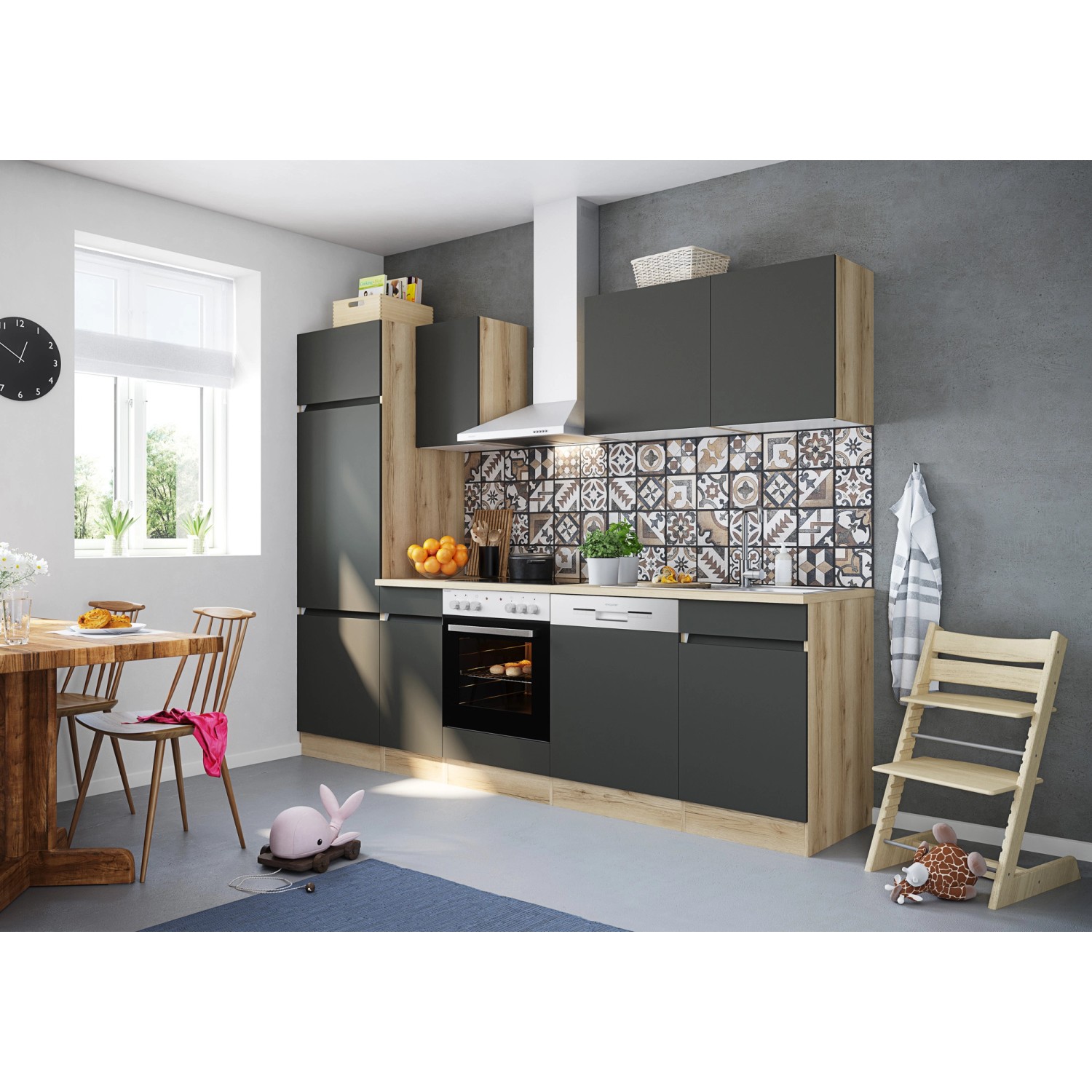 Optifit Küchenzeile/Küchenblock OPTIkombi Noah420 ohne E-Geräte 270 cm Anthrazit/Wildeiche
