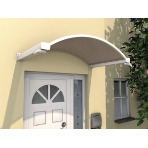 Rundbogenvordach NO 160 in Bronce/Weiß über einer Haustür montiert.
