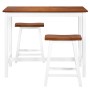 vidaXL Bartisch- und Hocker-Set, 3-teilig, Massivholz, braun/weiß. Ideal für Bar oder Küche.