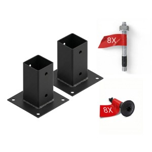 HOLLMAX 2 schwarze, pulverbeschichtete Aufschraubhülsen/Pfostenträger für 71mm Vierkantpfosten, inkl. 8 Anker & 8 Schrauben.