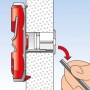 Illustration: Fischer Duotec Kippdübel 10 S PH mit Schraube in Anwendung an Gipskartonwand.