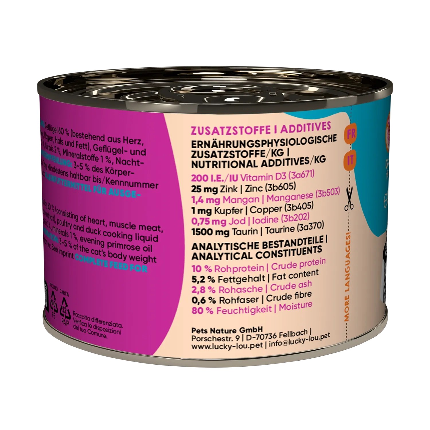 Lucky Lou Katzen-Nassfutter Adult Geflügel & Ente, 200g Dose.