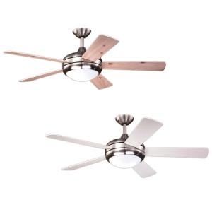 AIRERYDER Deckenventilator Ursa mit Nickel-Gehäuse, weißen und Pinien-Flügeln, mit Beleuchtung.