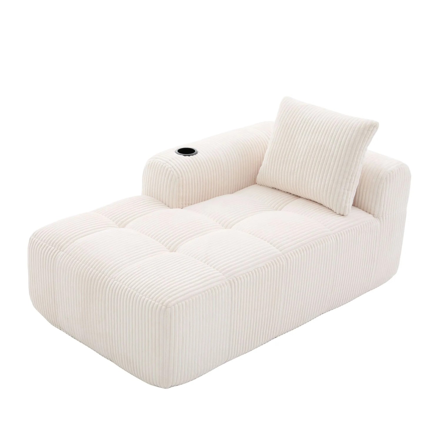 PXloue Sofa Cord Liegesessel Sofa ohne Montage mit Getränkehalter und Seitentasche Beige