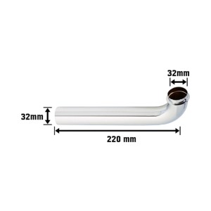 Verchromter Waschtisch-Ablaufbogen, 32 mm Durchmesser, 220 mm Länge, für Siphon-Rohre.
