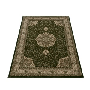 Grüner Orientteppich Kashmir mit floralem Muster, 240x340 cm.