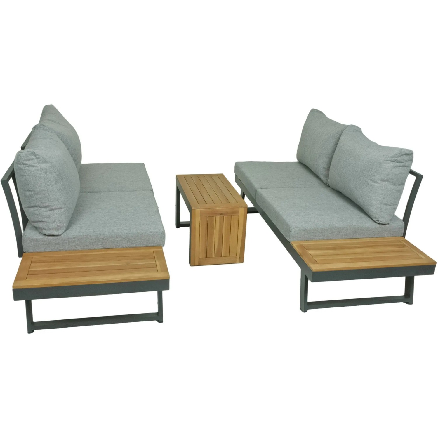 3-teilige Lounge-Gruppe Felice FSC® aus grauem Polyrattan mit Akazienholz-Tisch.