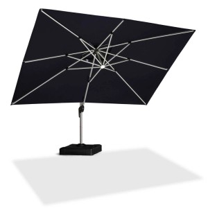 Grauer rechteckiger PURPLE LEAF Ampelschirm mit Alu-Gestell und Solar LED. Ideal als Gartenschirm für den Außenbereich.