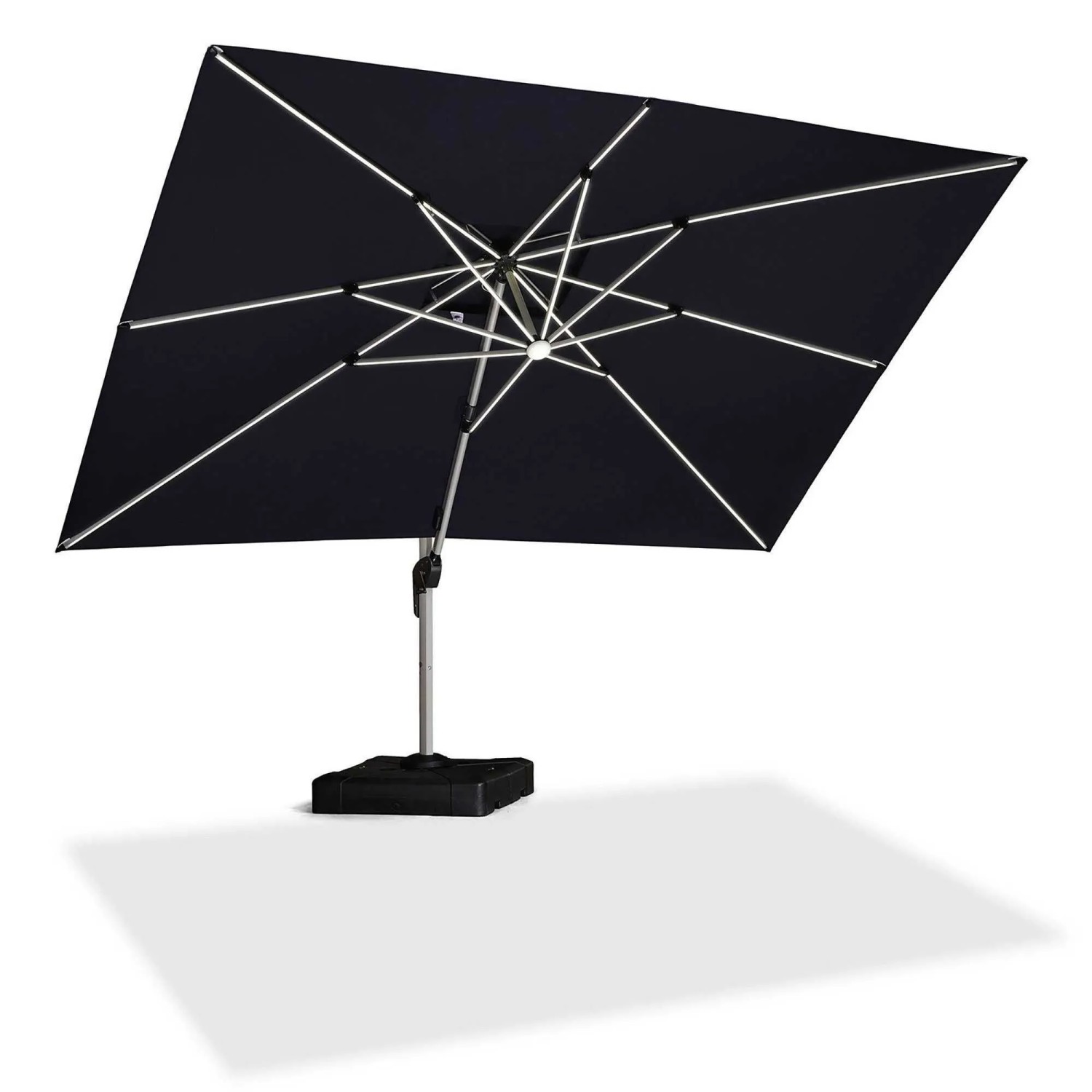 PURPLE LEAF Sonnenschirm Rechteckig 270 X 365 cm Außenbereich Alu Ampelschirm Gartenschirm mit Solar LED Grau