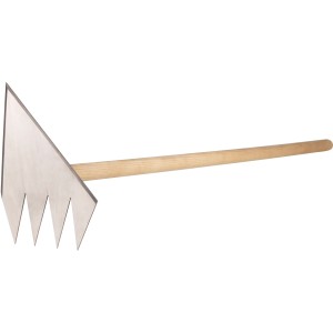 Ruwi Multi-Harke 8in1 aus Edelstahl mit Holzstiel für die Bodenbearbeitung.