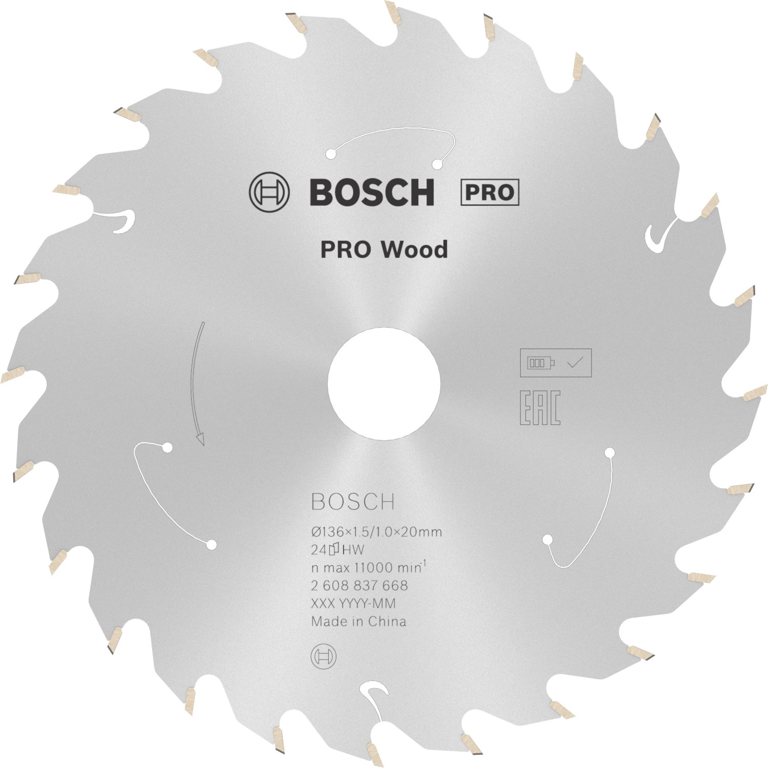 Bosch Kreissägeblatt Standard für Wood 136 mm x 15 mm x 20 mm 24 Zähne