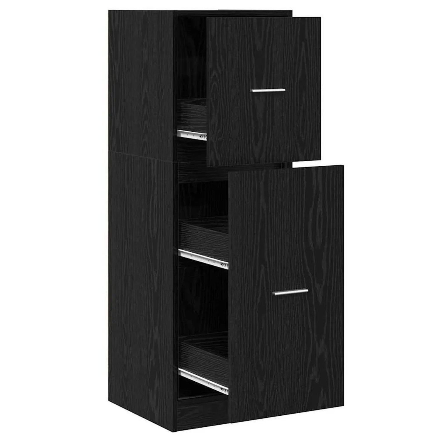 Schwarzer Apothekerschrank von vidaXL, Holzwerkstoff, 40x41x118cm, mit offenen Schubladen. Wohnzimmerschrank.