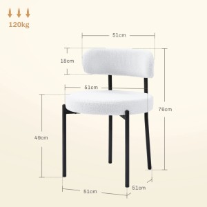 HOMCOM Essstuhl, cremeweiß, Polyester, Stahl, 51x51x76cm. Detailaufnahme der Maße.