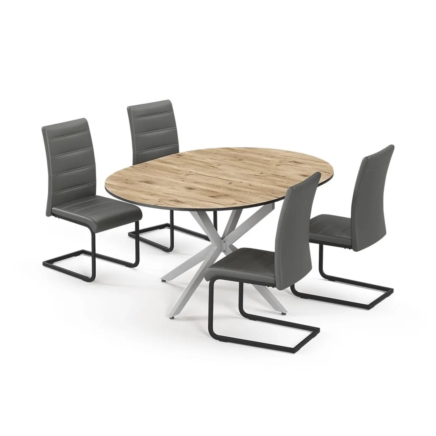 Vicco Esstisch-Set Loyd Eiche rustikal/Grau 120 x 77 mit 4 Esszimmerstühlen Grau Art Nr 63007