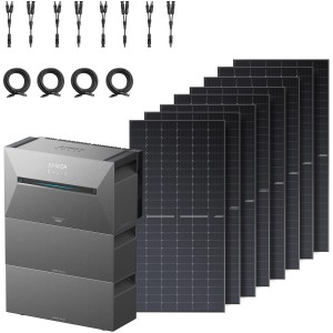 Anker Solix E2700 Pro Balkonkraftwerk mit 2 Akkus, 8 Solarpanels und Zubehör.