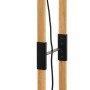 Moderne Eglo Stehleuchte Hornwood mit Holzfuß und schwarzem Lampenschirm.