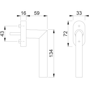 Technische Zeichnung Hoppe Fenstergriff Stockholm Alu mit Maßangaben für Türbeschläge.