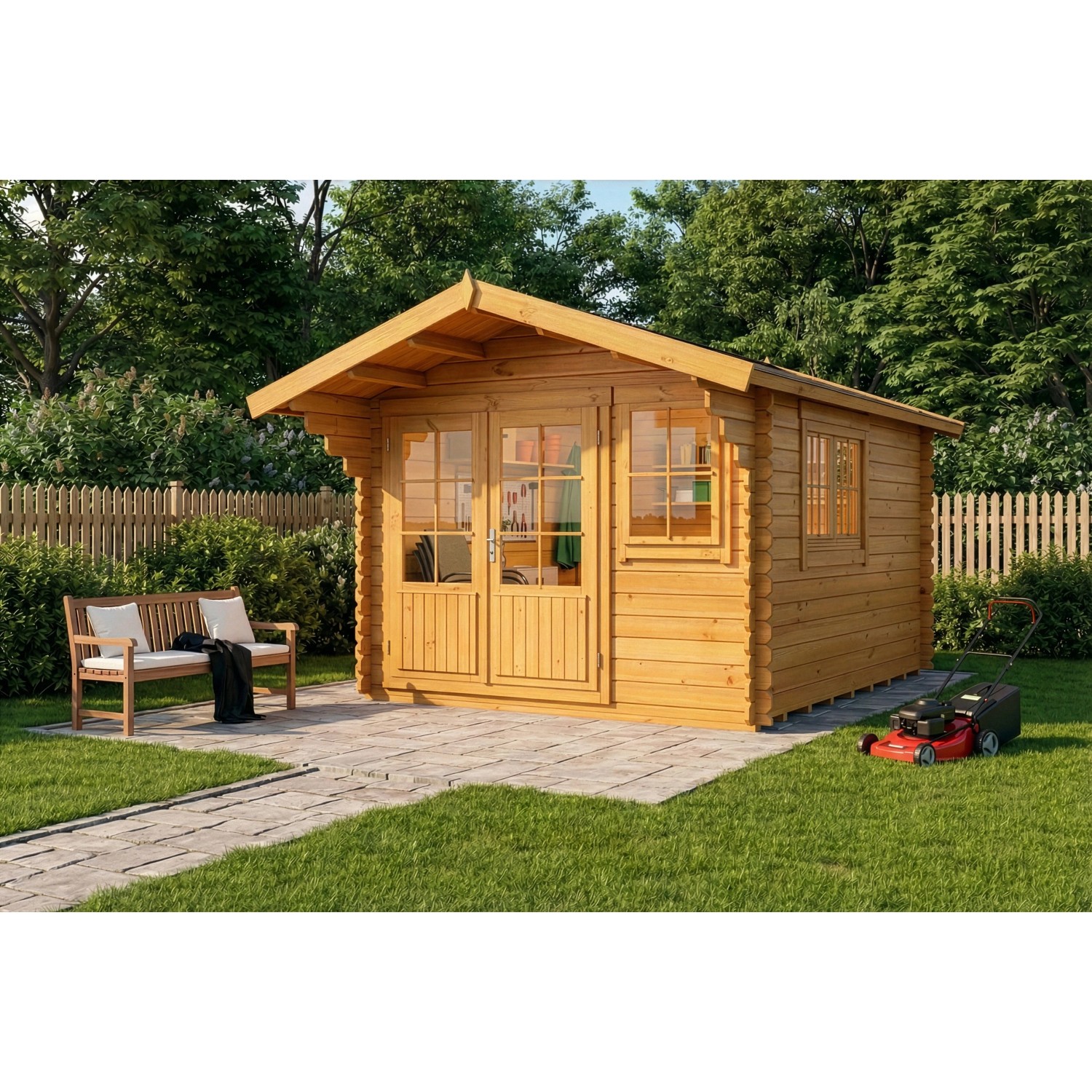 Alpholz Holz-Gartenhaus Gabriel 338x467cm Imprägniert Pinie 28mm Wandstärke inkl. Boden