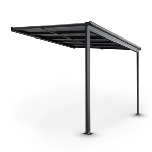 Dunkelgraues Juskys Terrassendach Borneo 3x3m aus Aluminium mit Doppelstegplatten.