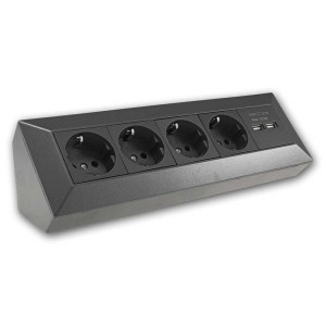ChiliTec 4-Fach Aufbau Steckdosenblock 2x USB Anthrazit