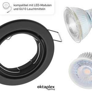Oktaplex Dijon Einbauleuchte 6er Set, schwenkbar, schwarz, für 50mm LED-Module und GU10 Leuchtmittel.