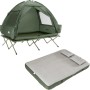 Grünes 2-Personen Feldbett mit Zelt, Mesh-Fenstern und separater Luftmatratze. Perfekt für Camping & Outdoor.