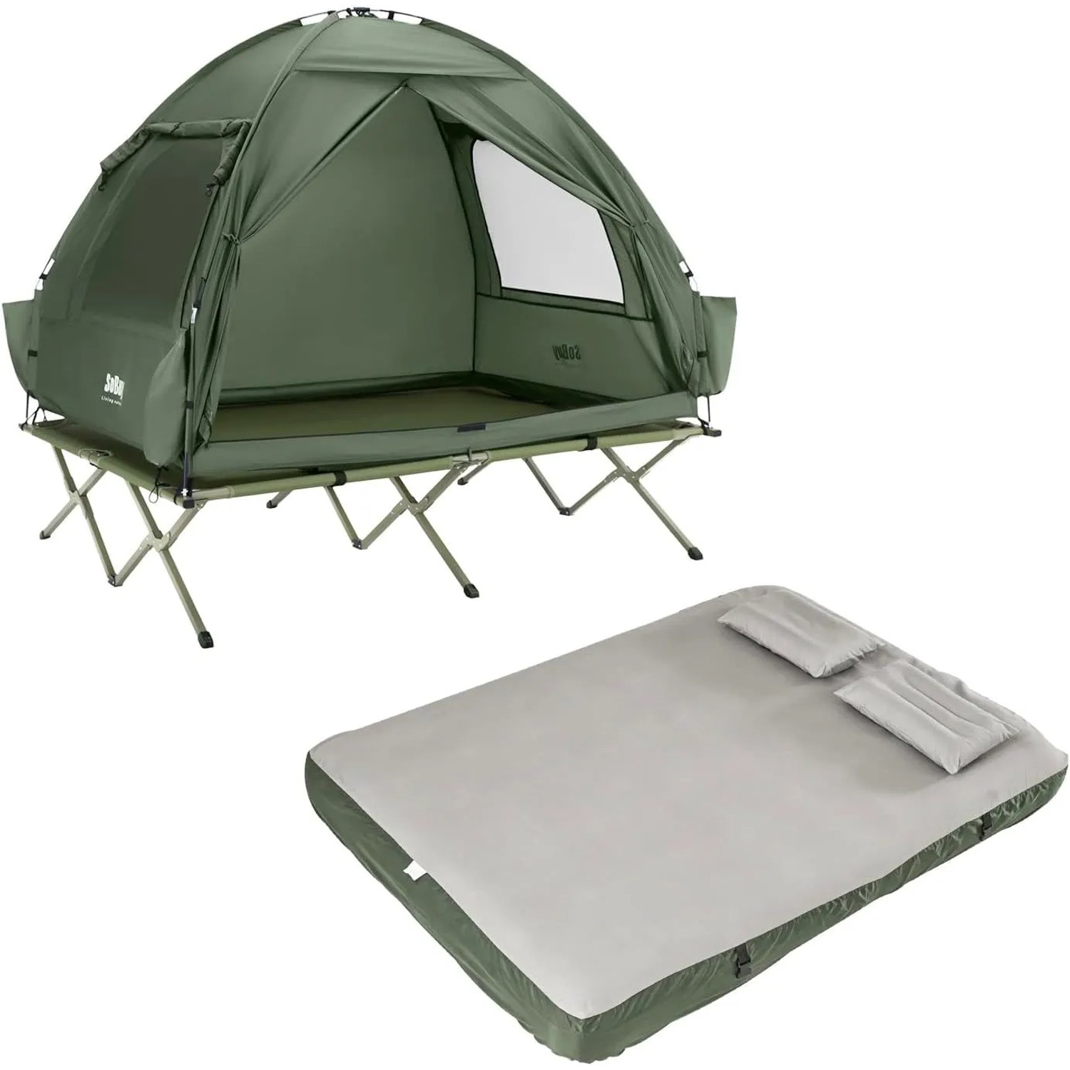 SoBuy Feldbett mit Zelt Campingzelt mit Luftmatratze Outdoor Zent 2 Personen Grün OGS32-II-L-GR-TP