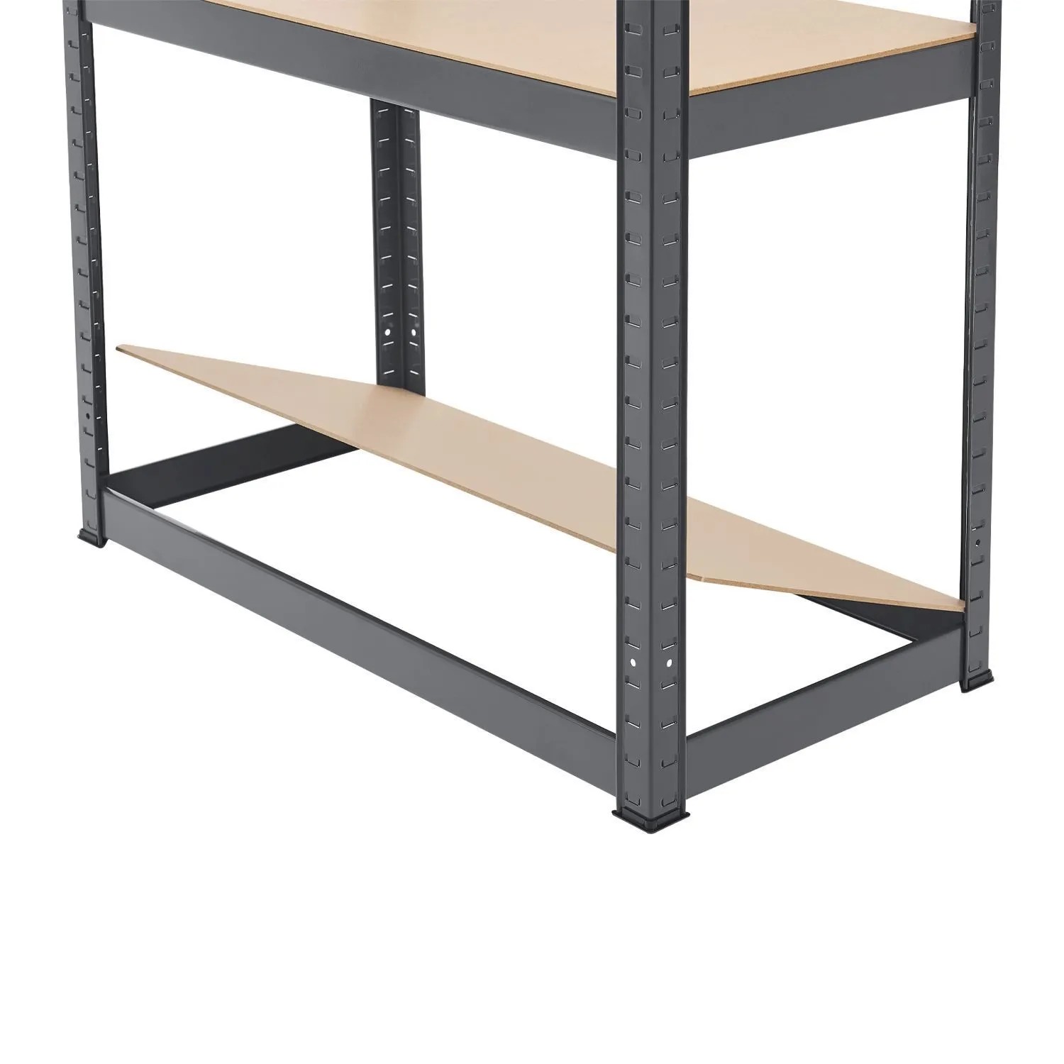 Detailaufnahme: Graues Juskys Lagerregal Easy mit MDF-Böden, Stecksystem, 160x80x40 cm.