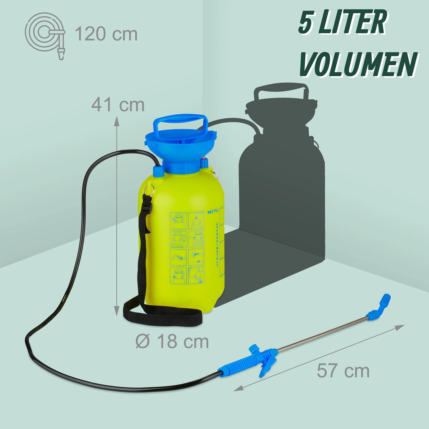 Relaxdays Drucksprüher mit Lanze Kunststoff Gelb Blau Verstellbar 5 Liter_4