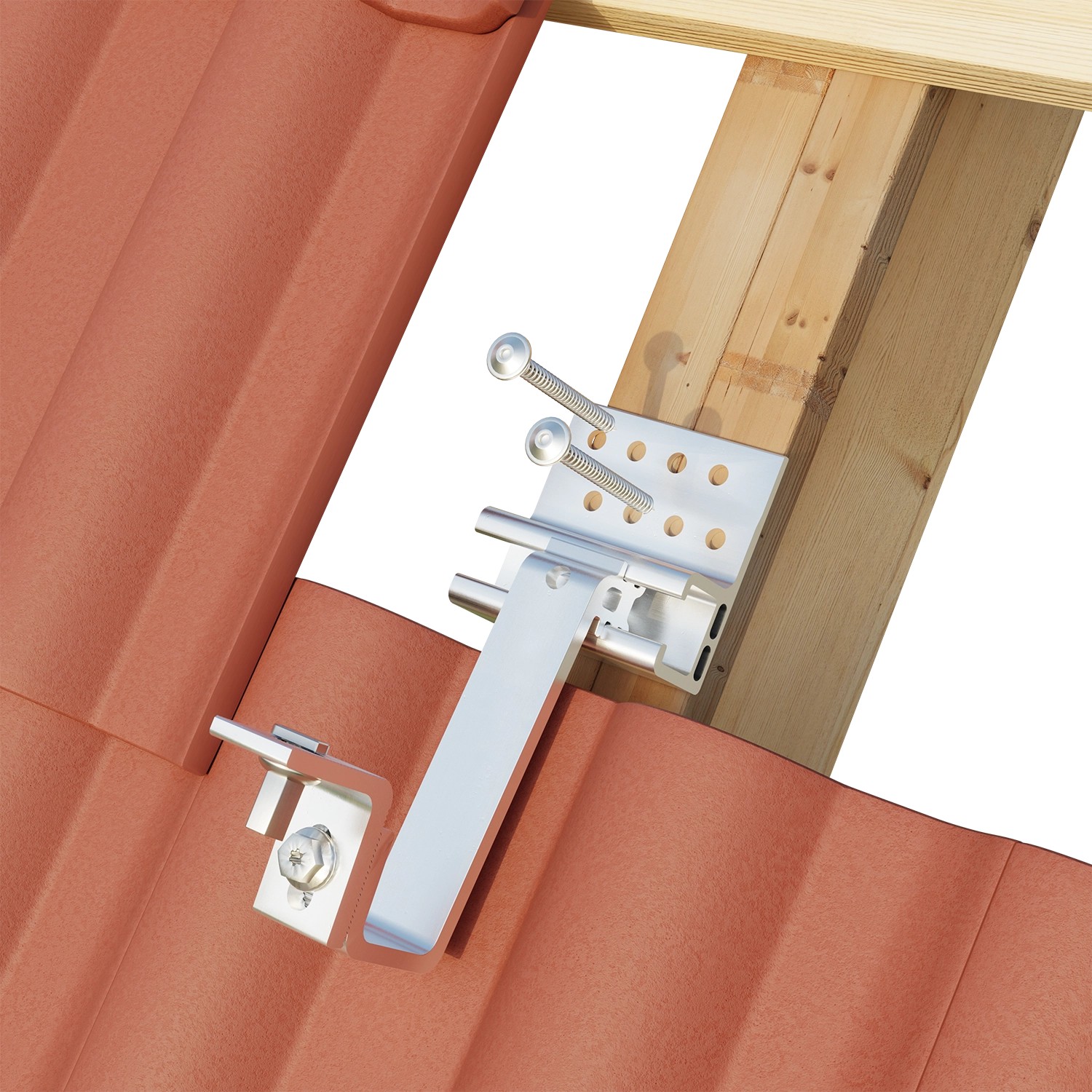 Montage einer Solaranlage mit Tellerkopfschraube auf einem Ziegeldach.